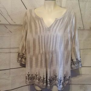 Lucky Brand Women's Plus Gray Striped Embroidered
